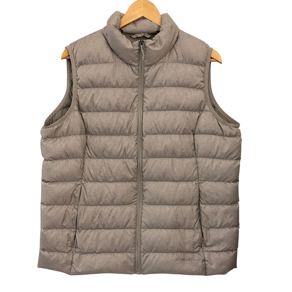 Eddie Bauer Puffer Vest Womens XL Gray Excellent EB650 Down Quilted Full Zip